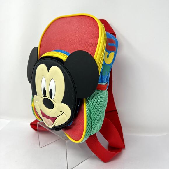 Disney Mini Backpack Book bag Lunch Bag Toddler Mickey Mouse Ears Red Green - Picture 2 of 12